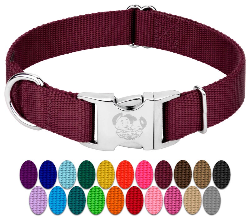Country Brook Design Country Brook Petz - Premium Nylon Dog Collar with Metal Buckle for Small Medium Large Breeds - 10+ Warm Colors (Large, 1 Inch Wide, Burgundy) - Image 1
